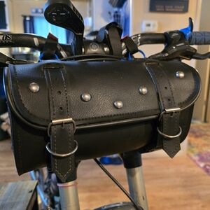 Black Leather Bicycle Handlebar Bag